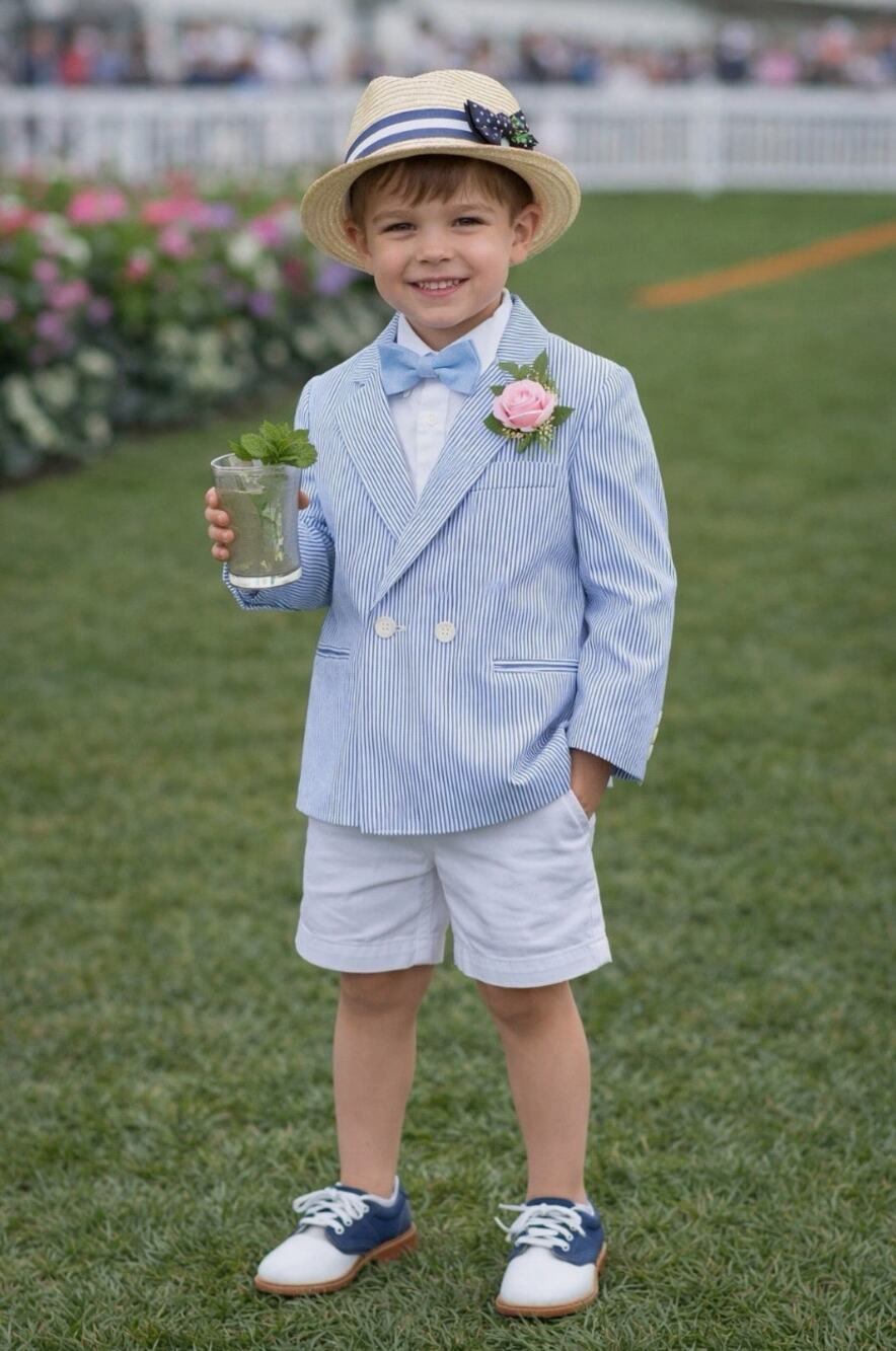 Jonathon Strong Boys Seersucker Blazer Size 5 USA Blue Stripe Kentucky Derby
